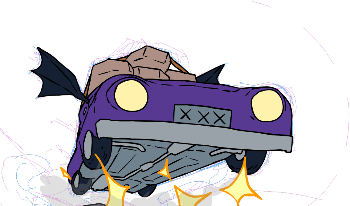 Crashed Purple Car Cartoon Illustration PNG image