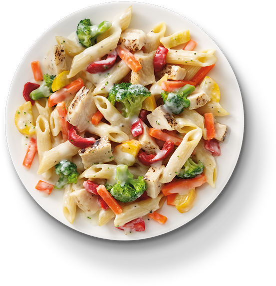 Creamy Chicken Vegetable Penne Pasta Dish PNG image