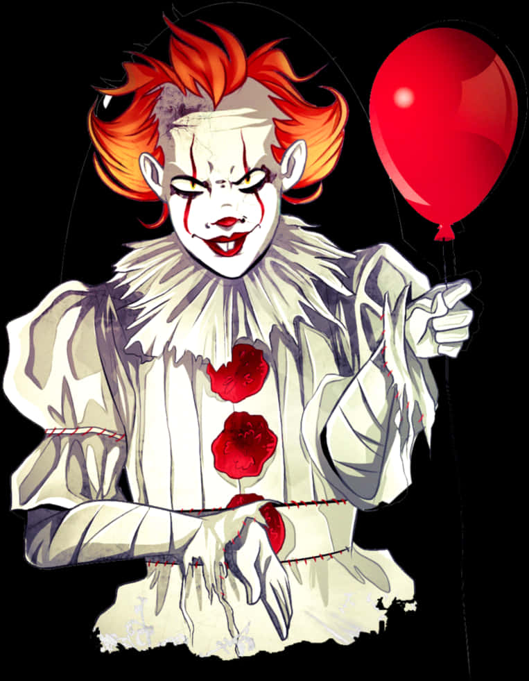Creepy Clown Illustrationwith Balloon PNG image