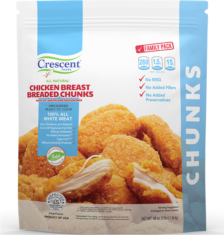 Crescent Foods Chicken Breast Breaded Chunks Packaging PNG image