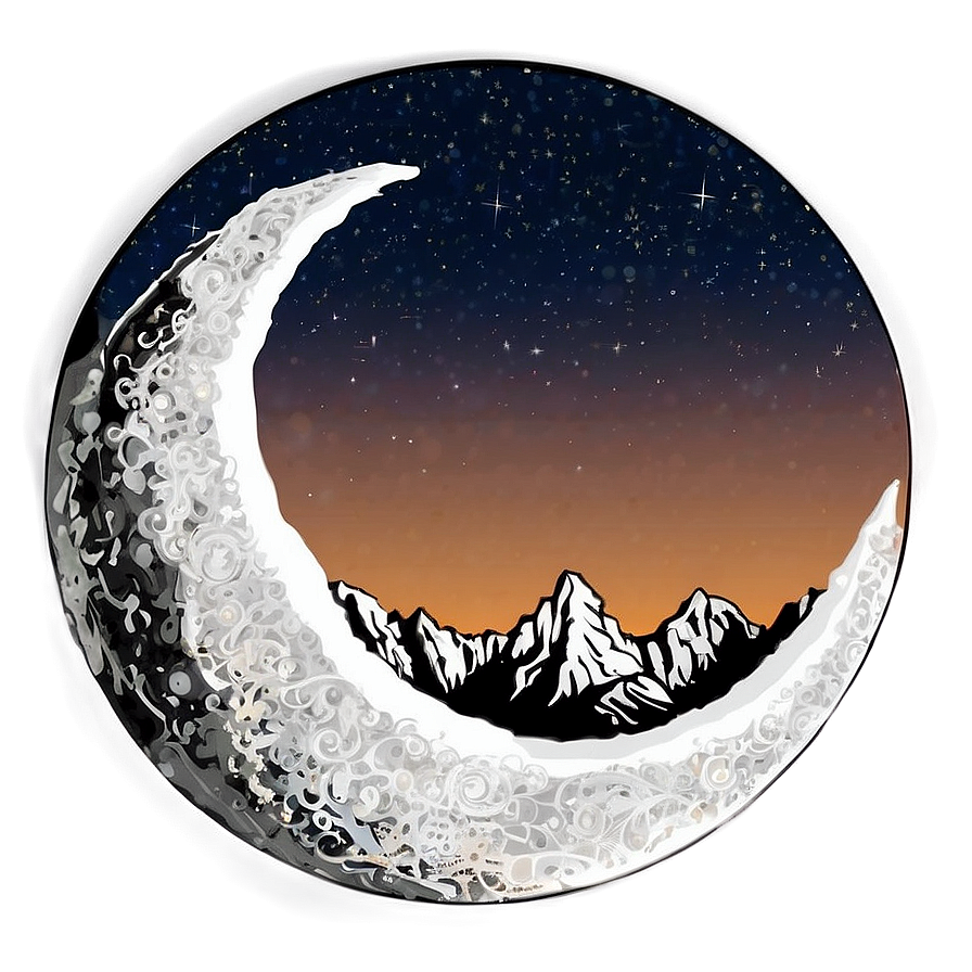 Crescent Moon Over Mountains Png Mjh PNG image