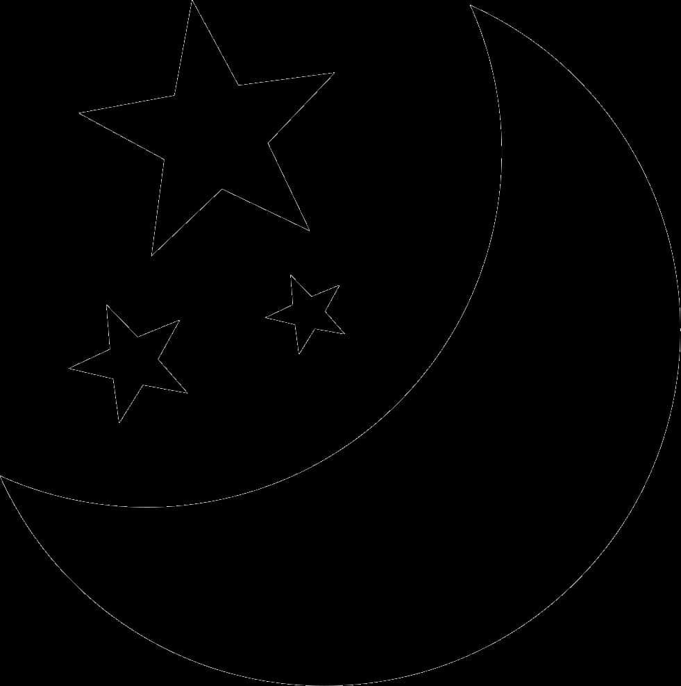 Crescent Moonand Stars Outline PNG image
