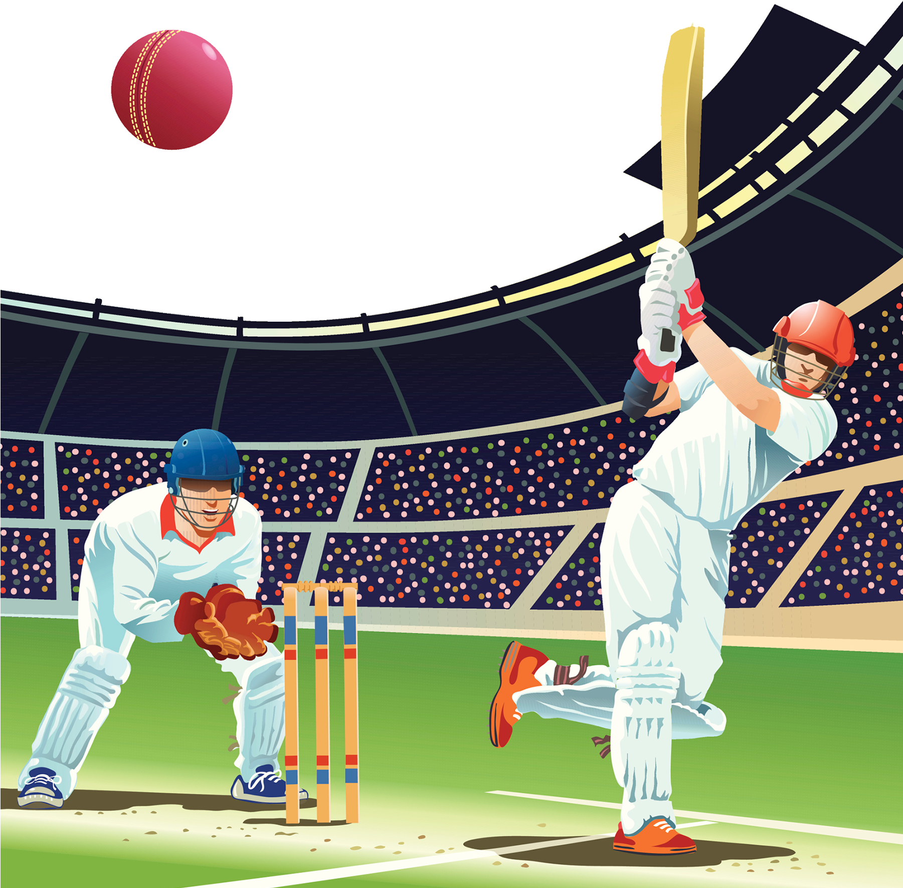 Cricket Batsman Hitting Ball Illustration PNG image