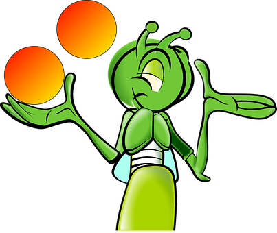 Cricket Cartoon Character Juggling Balls PNG image