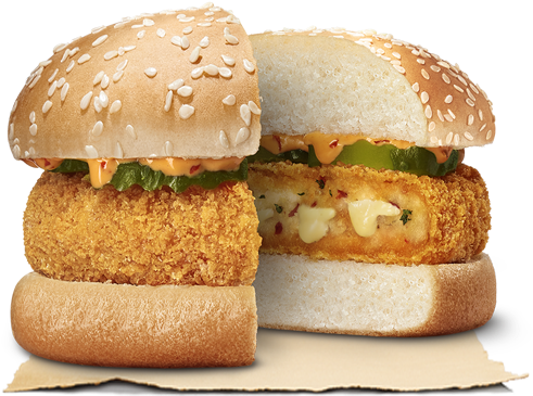 Crispy Chicken Burger Sesame Seed Bun PNG image