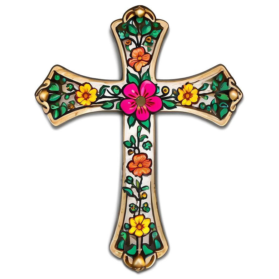 Cross Outline With Flowers Png Pbe PNG image