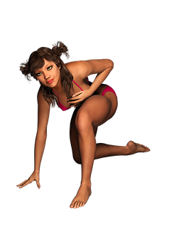 Crouching_ Female_ Character_ Render PNG image