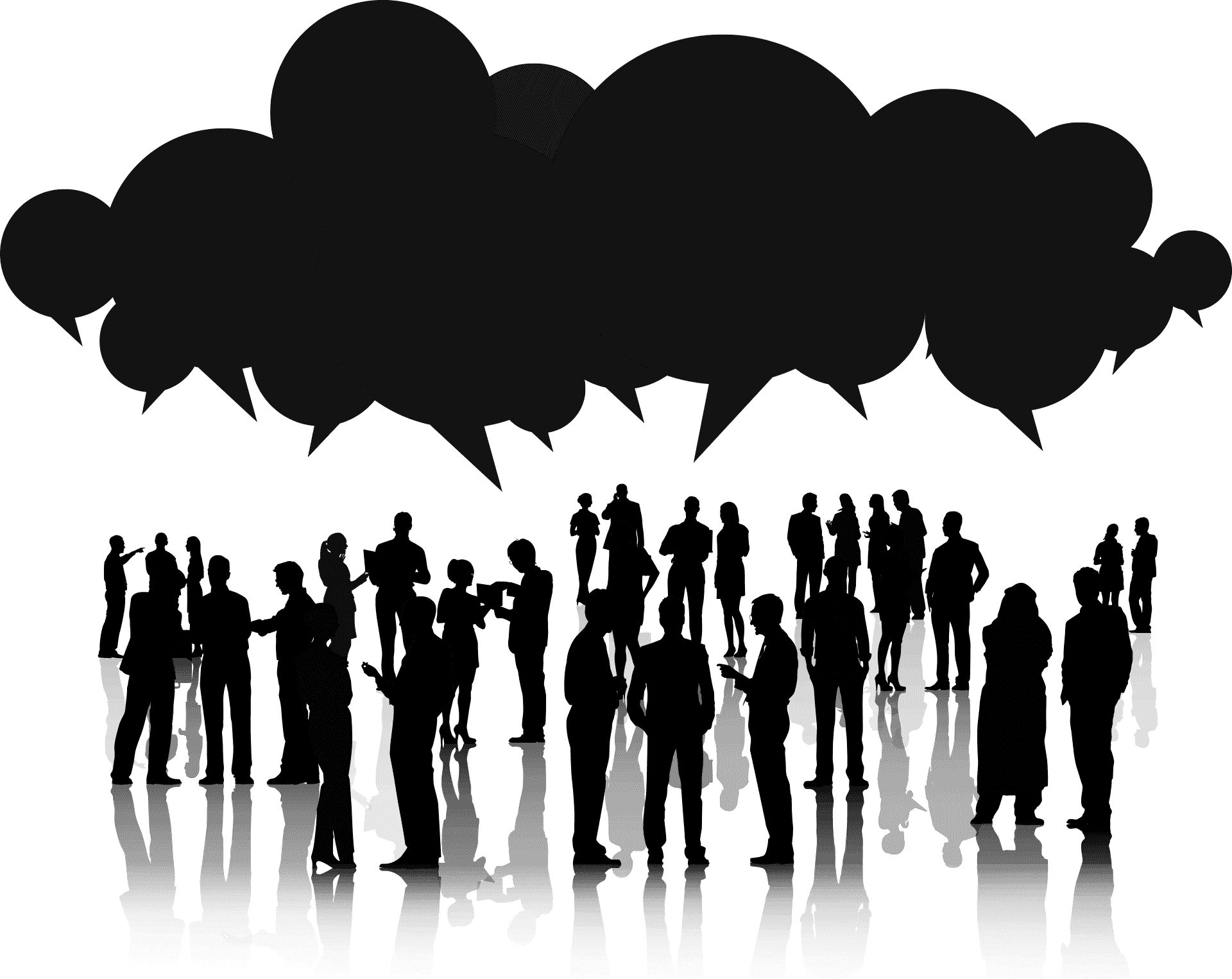 Crowd Silhouette Speech Bubbles.png PNG image