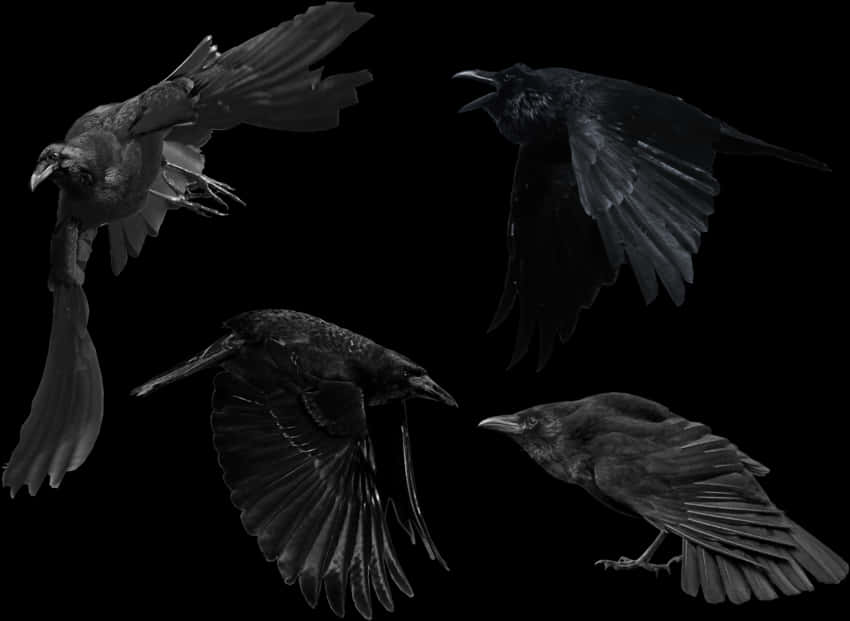 Crowsin Flight Black Background PNG image