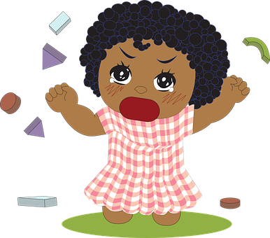 Crying Cartoon Girl Surrounded By Toys PNG image