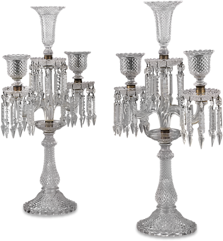 Crystal Candelabra Pair Baccarat Style PNG image