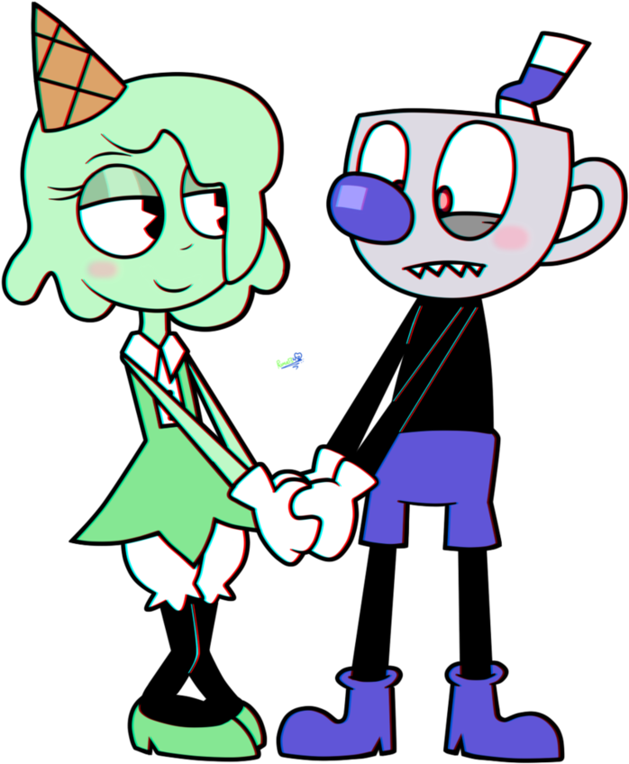 Cupheadand Female Character Shaking Hands PNG image