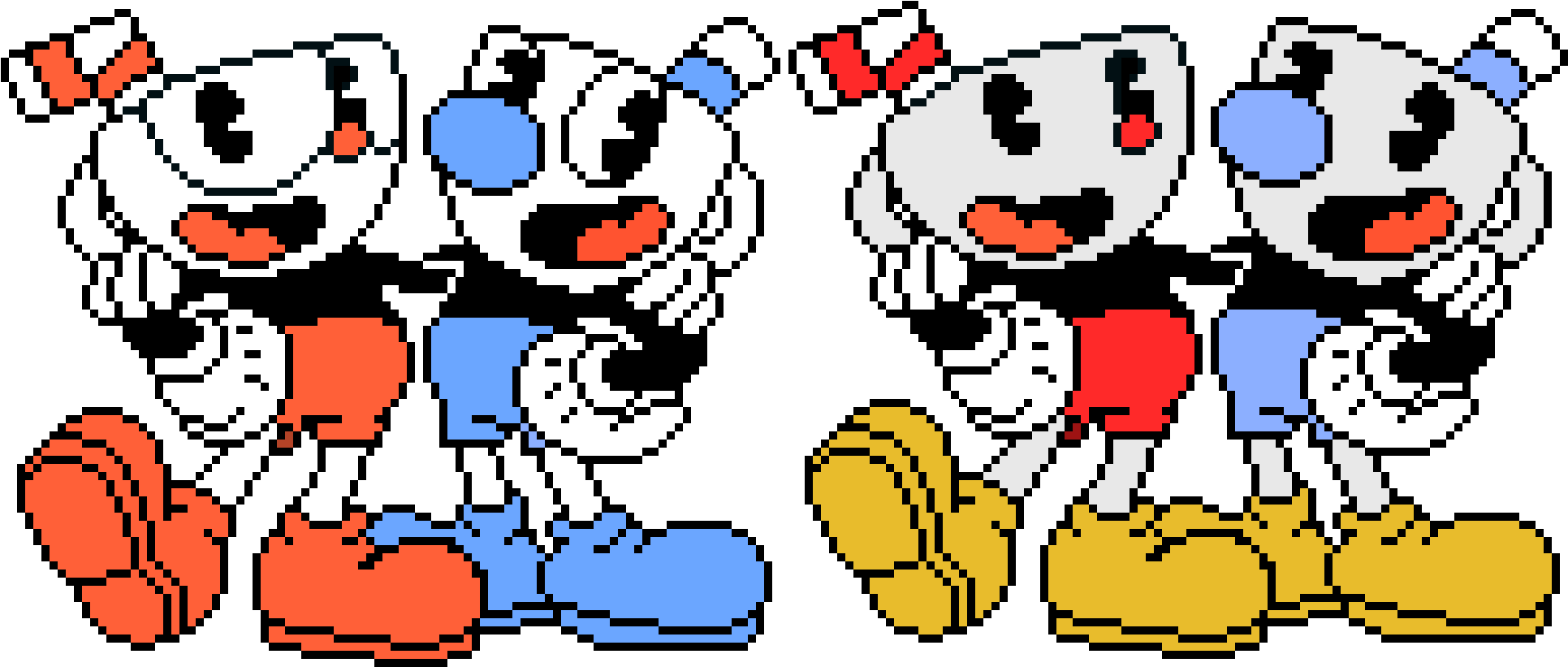 Cupheadand Mugman Pixel Art PNG image