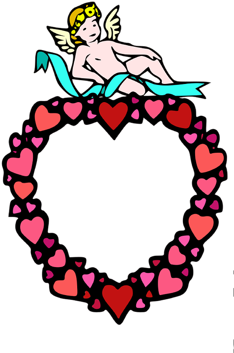 Cupid Restingon Heart Frame PNG image