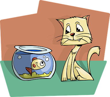 Curious Catand Fishbowl PNG image
