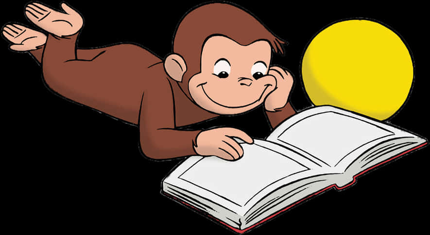 Curious George Reading Under Moonlight PNG image