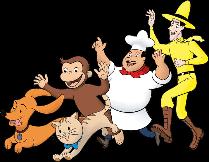 Curious Georgeand Friends Illustration PNG image