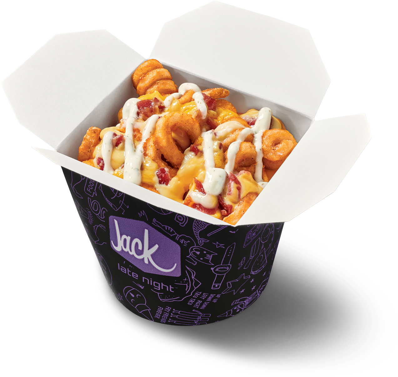 Curly Fries Cheese Bacon Container PNG image