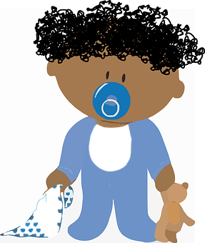 Curly Haired Cartoon Baby With Pacifierand Teddy Bear PNG image