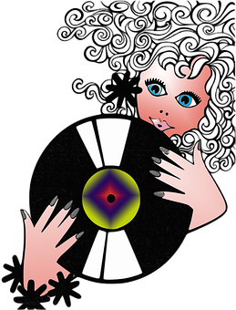 Curly Haired Woman Holding Vinyl Record PNG image