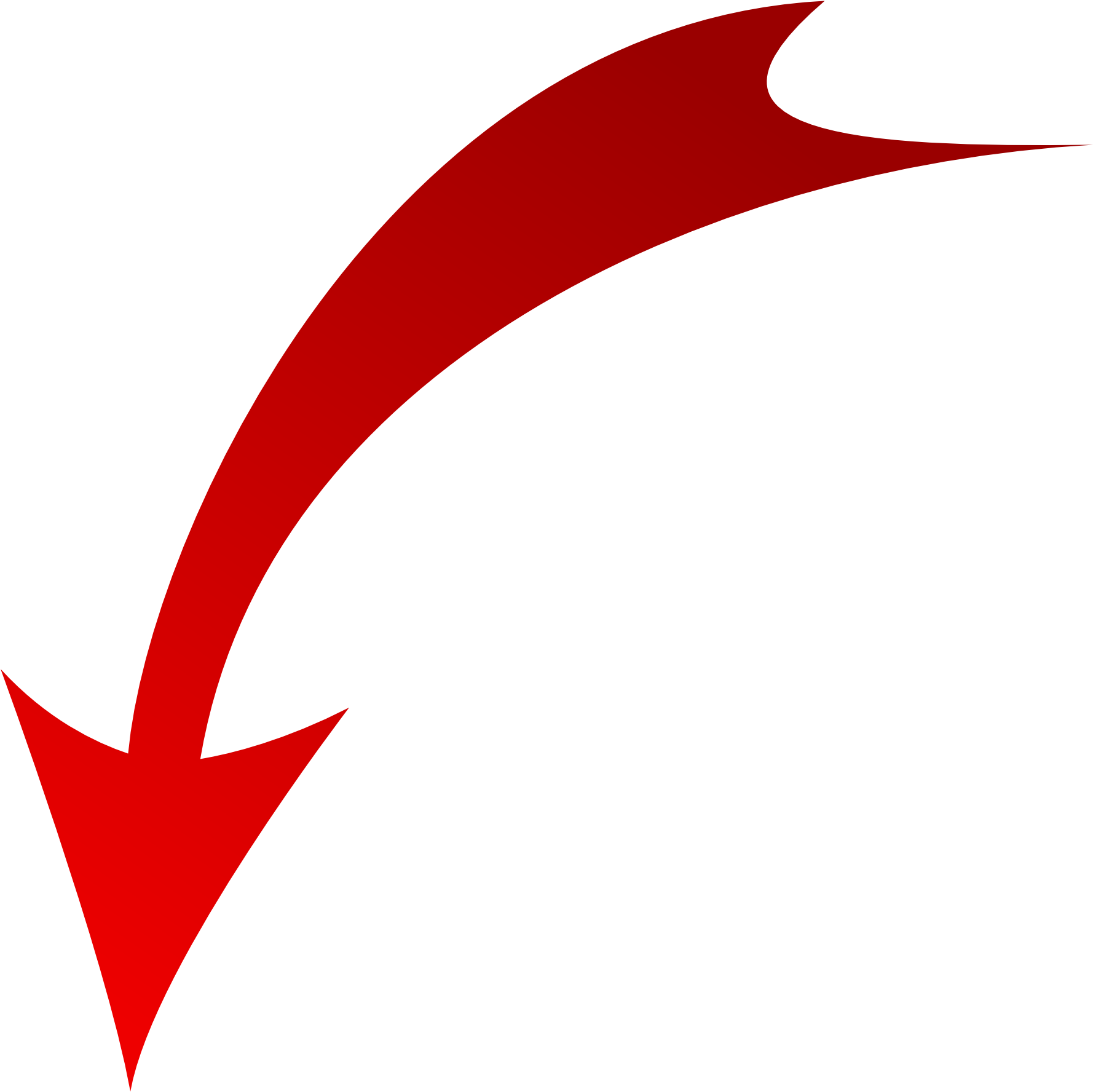 Curved Red Arrow Pointing Downward PNG image