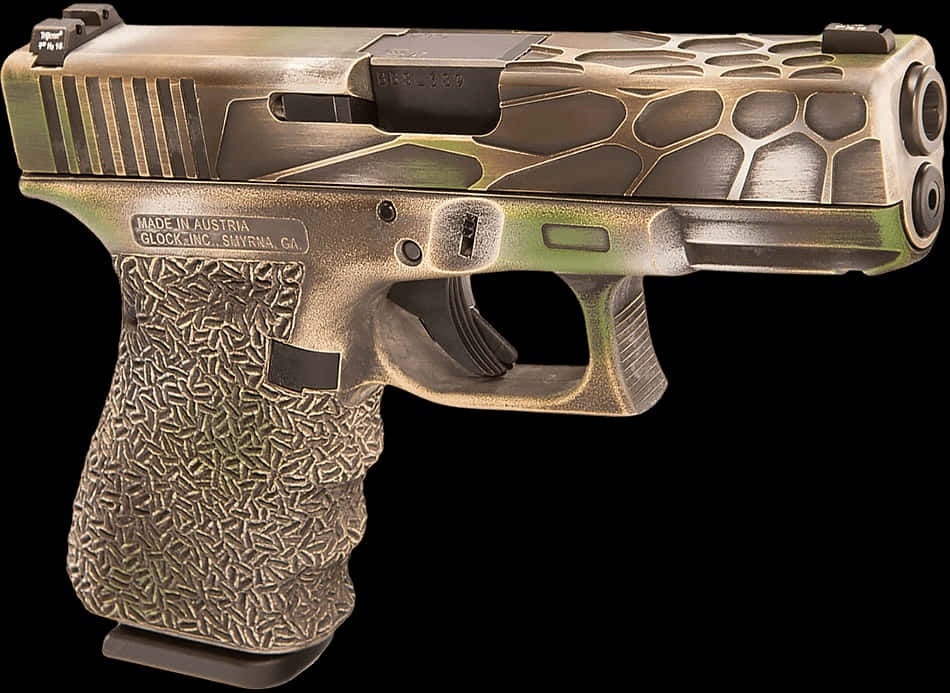 Custom Camo Glock Pistol PNG image