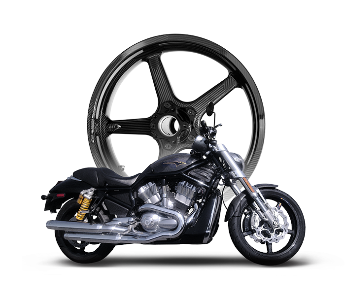 Custom Chopper Motorcyclewith Carbon Wheel PNG image