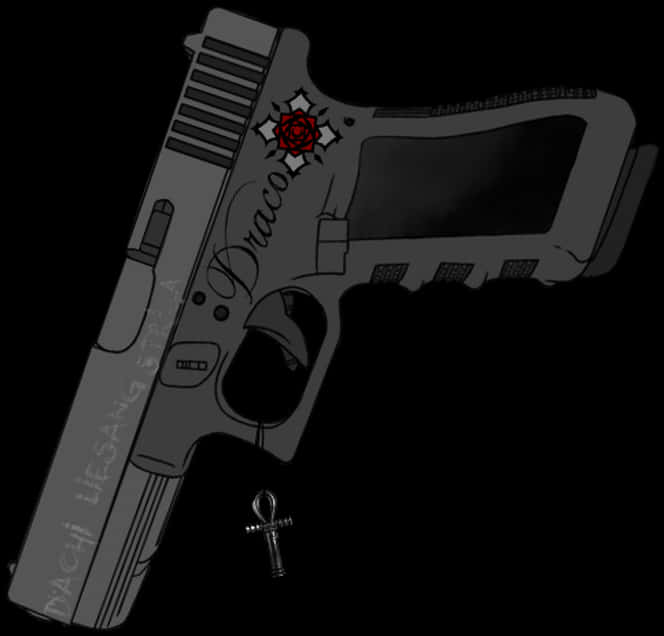 Custom Engraved Glock Pistol PNG image