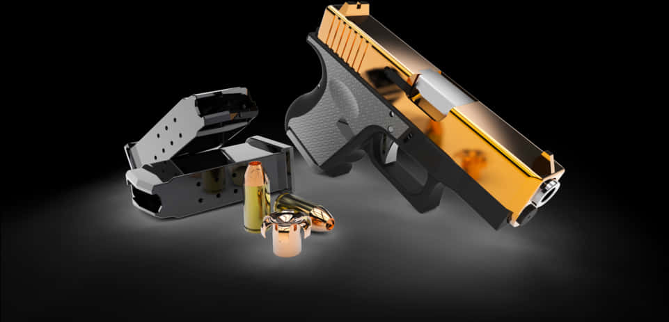 Custom Gold Black Glock Pistol PNG image