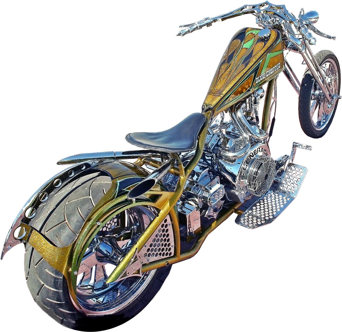 Custom Golden Chopper Motorcycle PNG image