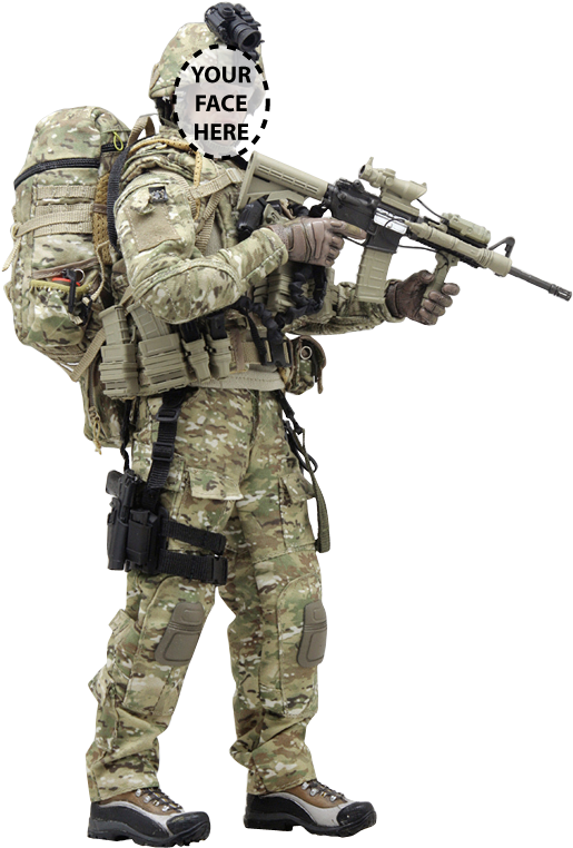 Customizable Soldier Figure With Replaceable Face PNG image