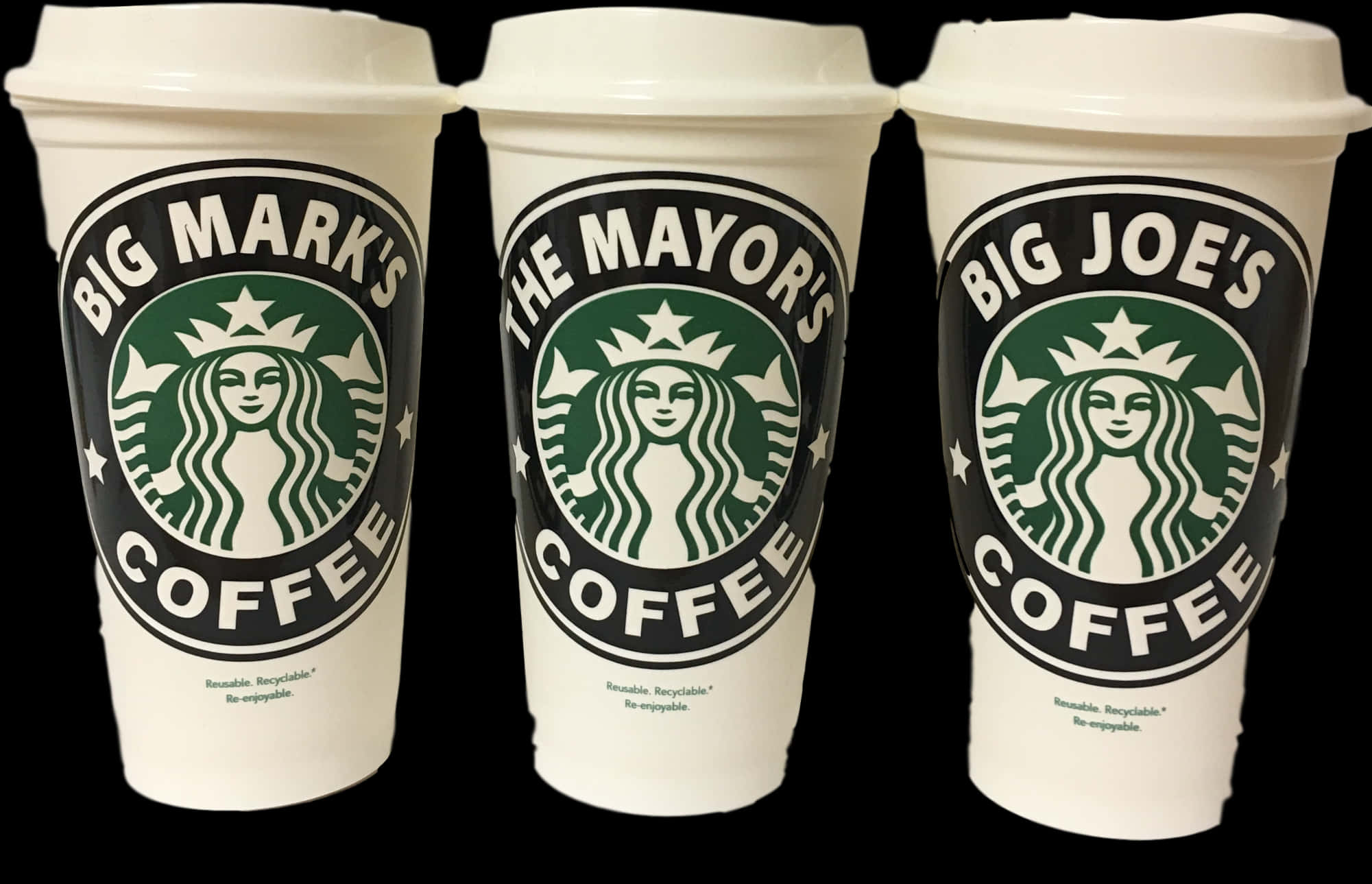 Customized Coffee Cups Trio PNG image