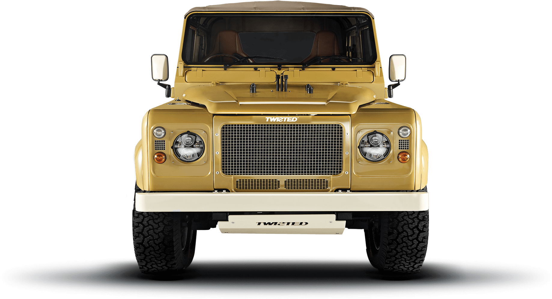 Customized Yellow Land Rover Front View PNG image