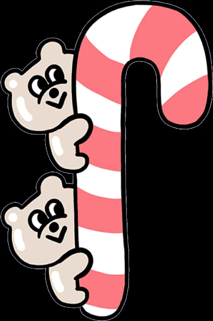 Cute Bears Candy Cane Cartoon PNG image