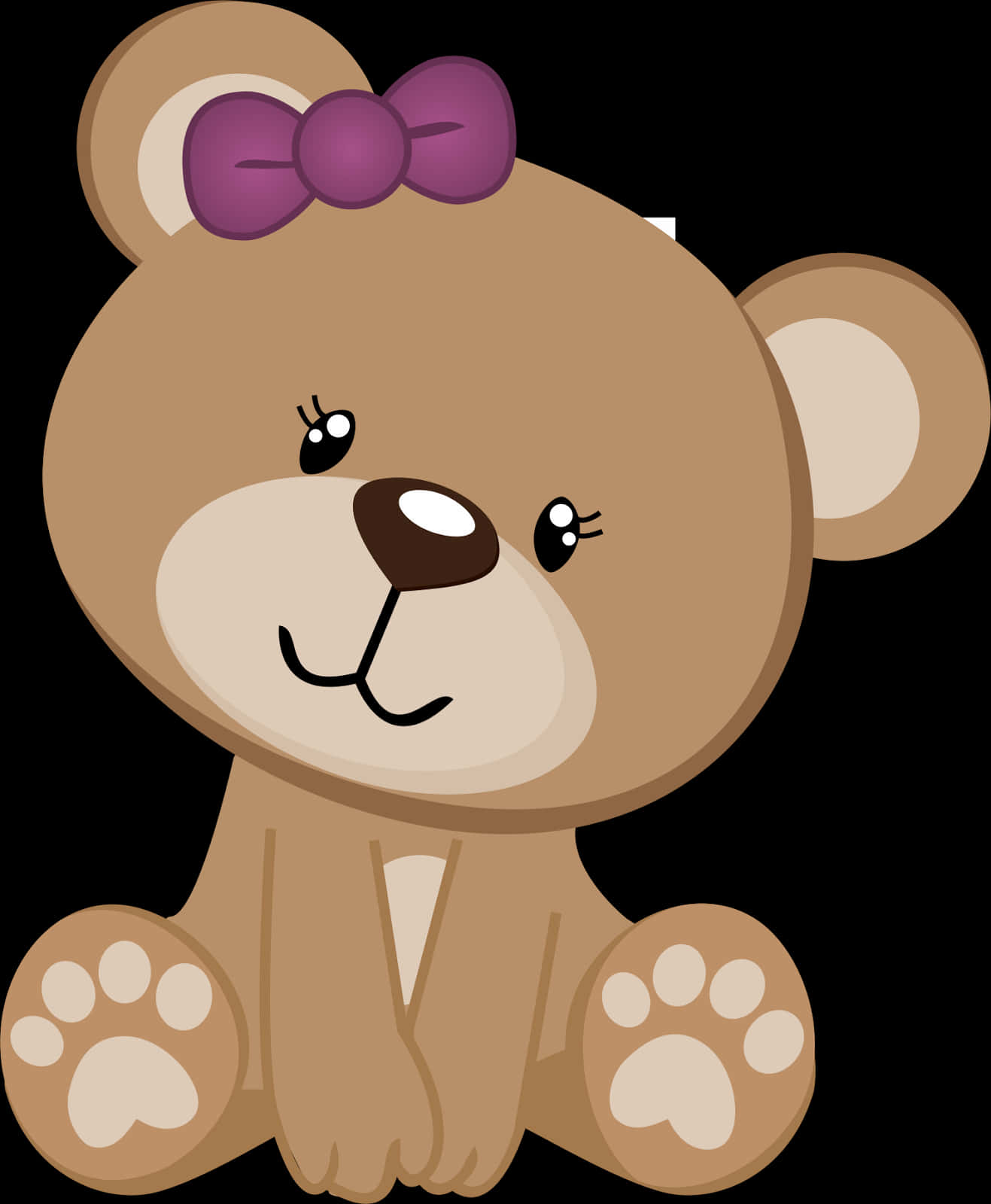 Cute Brown Teddy Bearwith Purple Bow PNG image