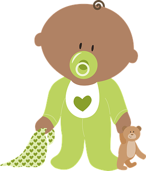 Cute Cartoon Baby With Pacifierand Teddy Bear PNG image