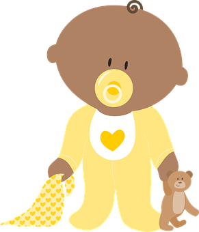 Cute Cartoon Baby With Teddy Bear PNG image