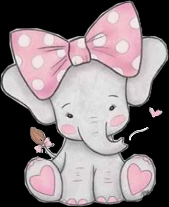 Cute Cartoon Elephantwith Pink Bow PNG image