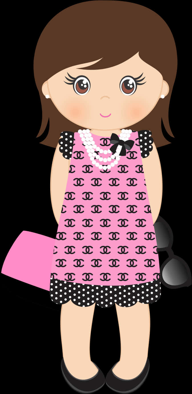 Cute Cartoon Girl Doll Illustration PNG image