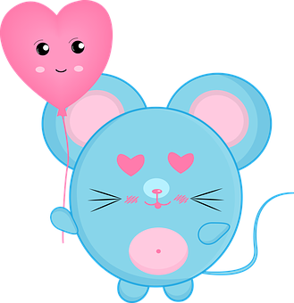 Cute Cartoon Mousewith Heart Balloon PNG image