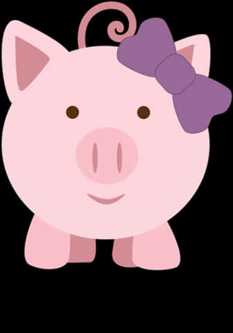 Cute Cartoon Pigwith Purple Bow PNG image