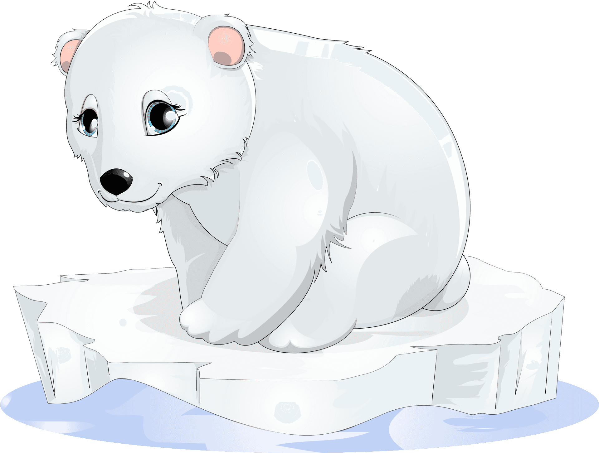 Cute Cartoon Polar Bearon Ice PNG image