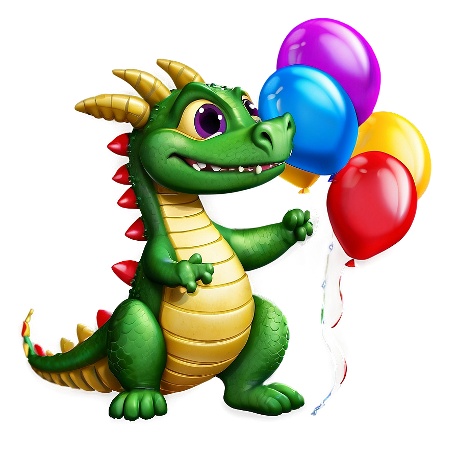 Cute Dragon With Balloons Png Mgn PNG image