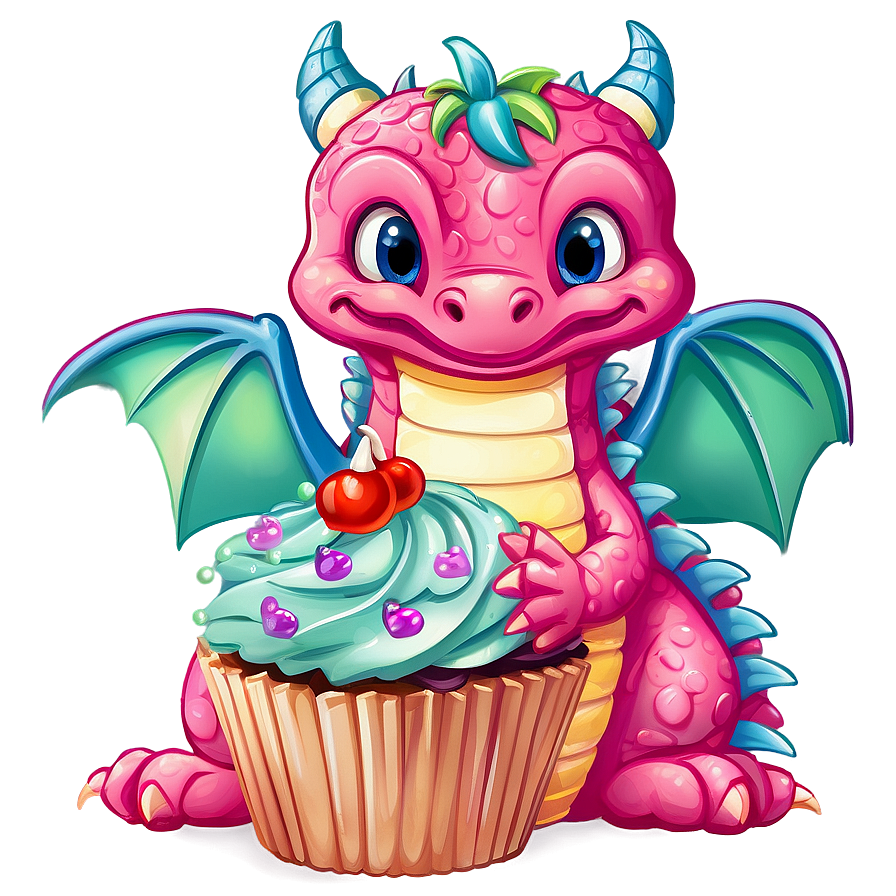 Cute Dragon With Cupcake Png Srw PNG image