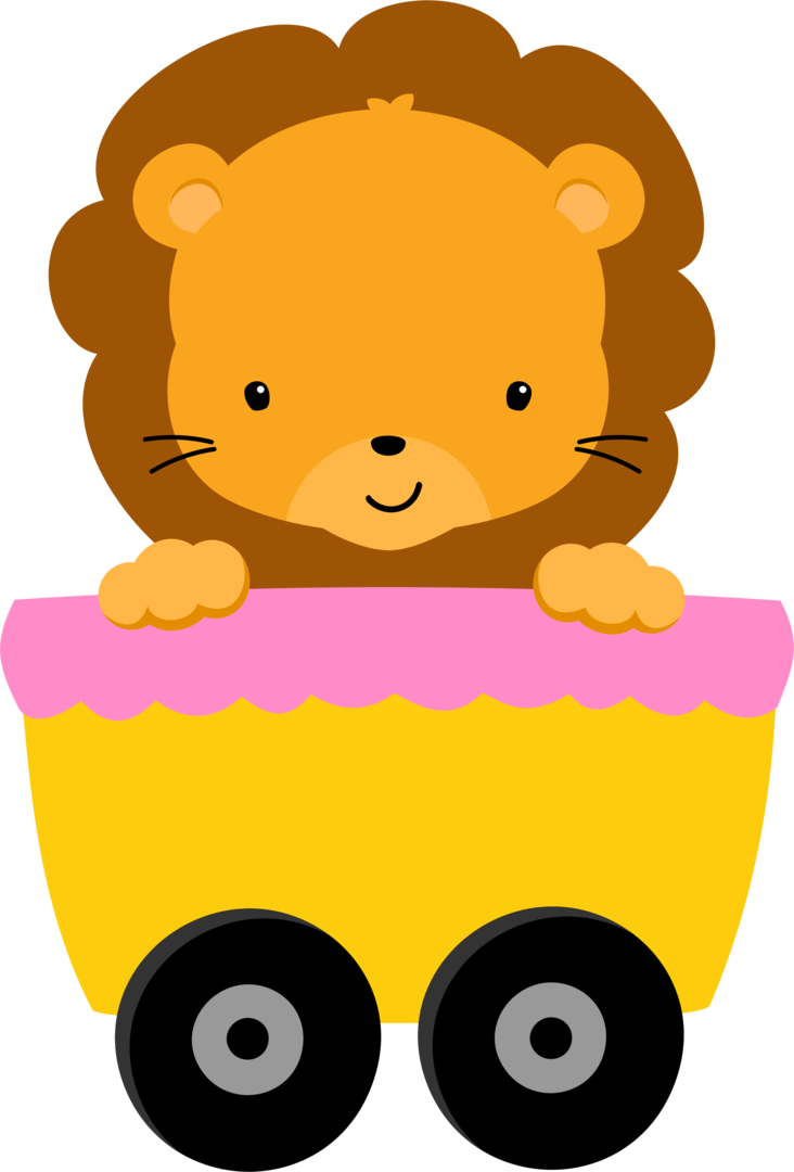 Cute Lion Cartoonin Stroller PNG image