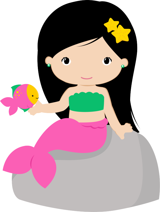 Cute Mermaid With Fish Friend Clipart PNG image