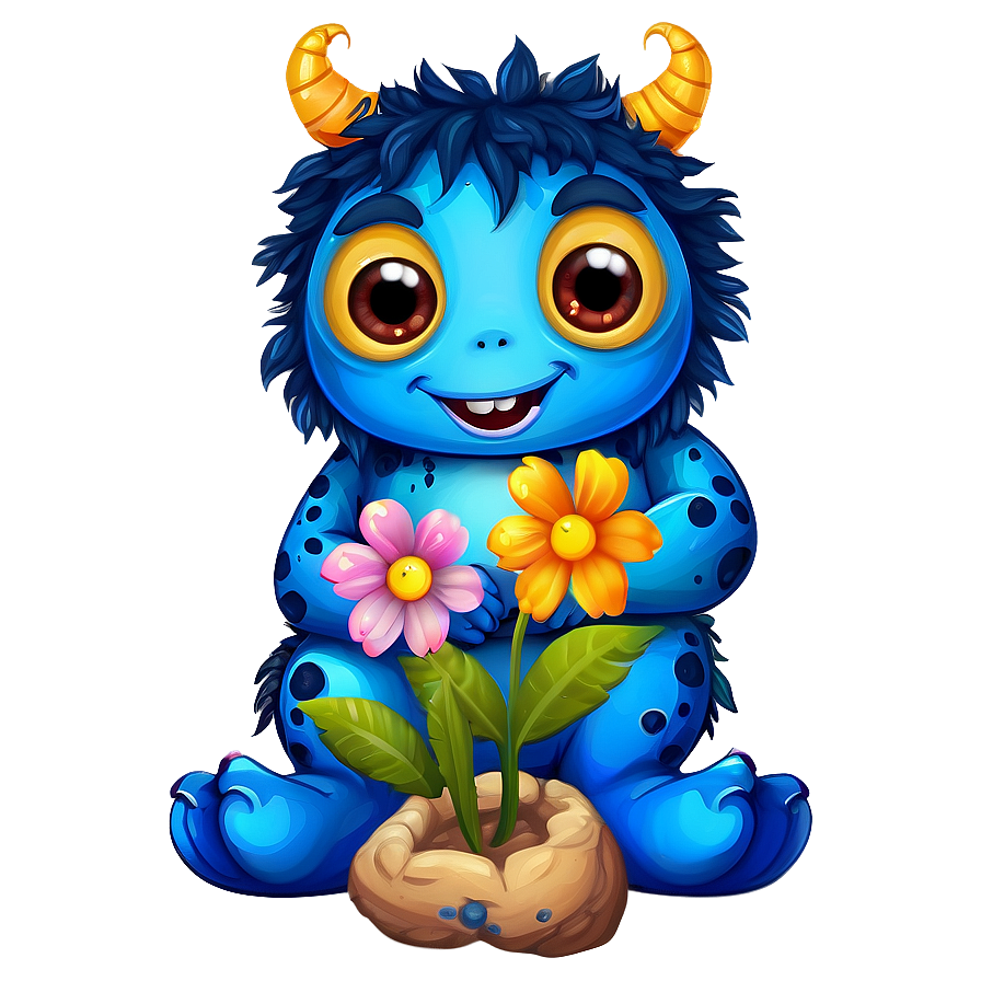 Cute Monster With Flowers Png 17 PNG image