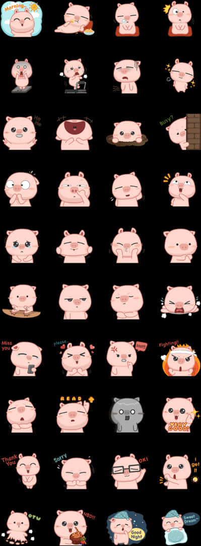 Cute Piglet Emoticons Collection PNG image