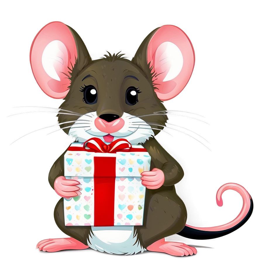 Cute Rat With Gift Png 1 PNG image