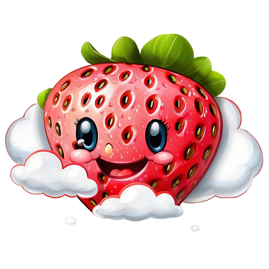 Cute Strawberry On Cloud Png Qnb PNG image